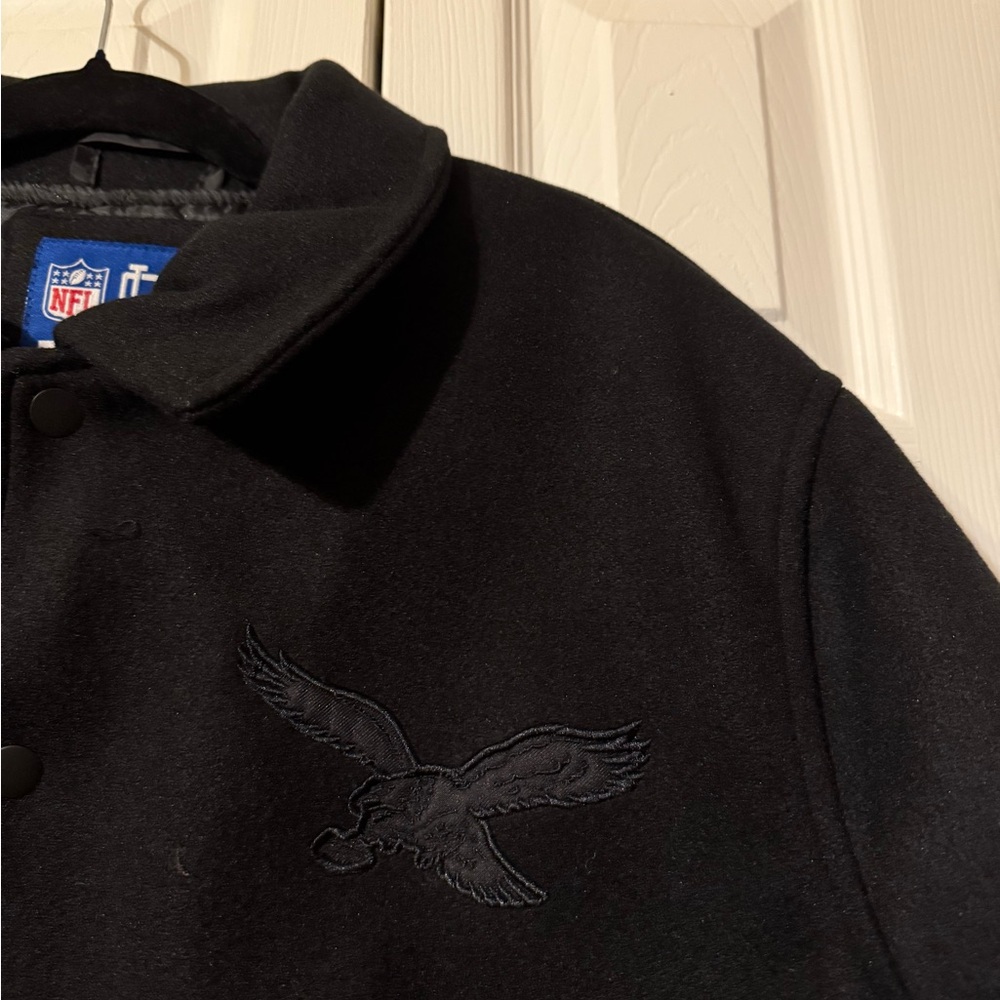 NFL Philadelphia eagles Black felt Bomber varsity vintage style Jacket MEDIUM - Picture 2 of 8